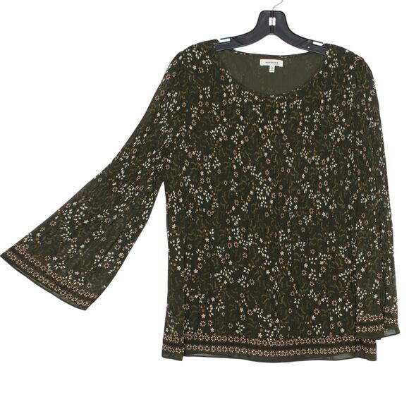 Max Studio Top Boho Cottage Fairy Whimsigoth Floral Bell Sleeve Green Size Large - Picture 6 of 6